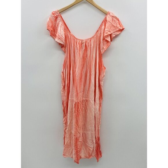 Raviya Womens Plus Size 2X Pigment-Wash Off-The-Shoulder Swim Cover-Up Coral $54 - Picture 4 of 7